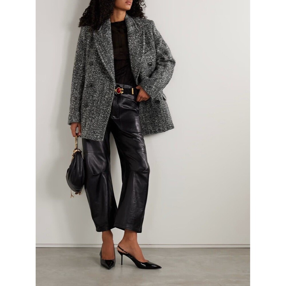 Isabel Marant Ezzia Coat 40 US 8 Speckle Boucle Black White Double Breasted
